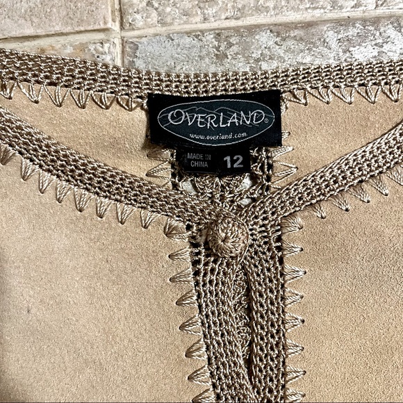 Vintage Overland Tan Suede Leather Lace Embroidered Leather Jacket Women’s Sz 12 - Picture 3 of 10